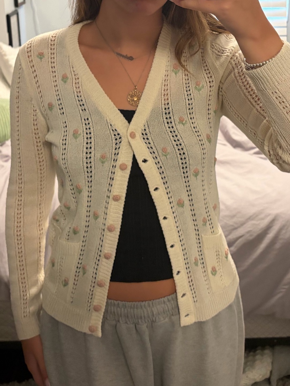 Vintage Marisa Christina cream pointelle knit cardigan